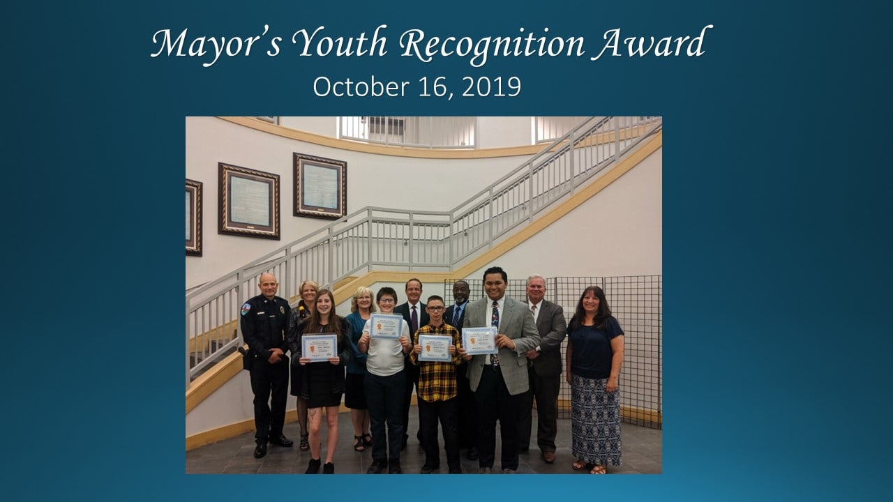 Mayor's Youth Recognition Award Presented October 16, 2019.